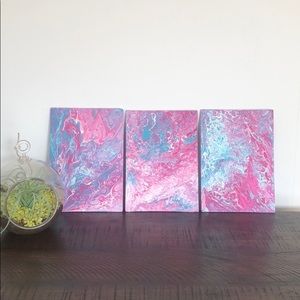 Set of 3 pour paintings wall art on flat canvas
